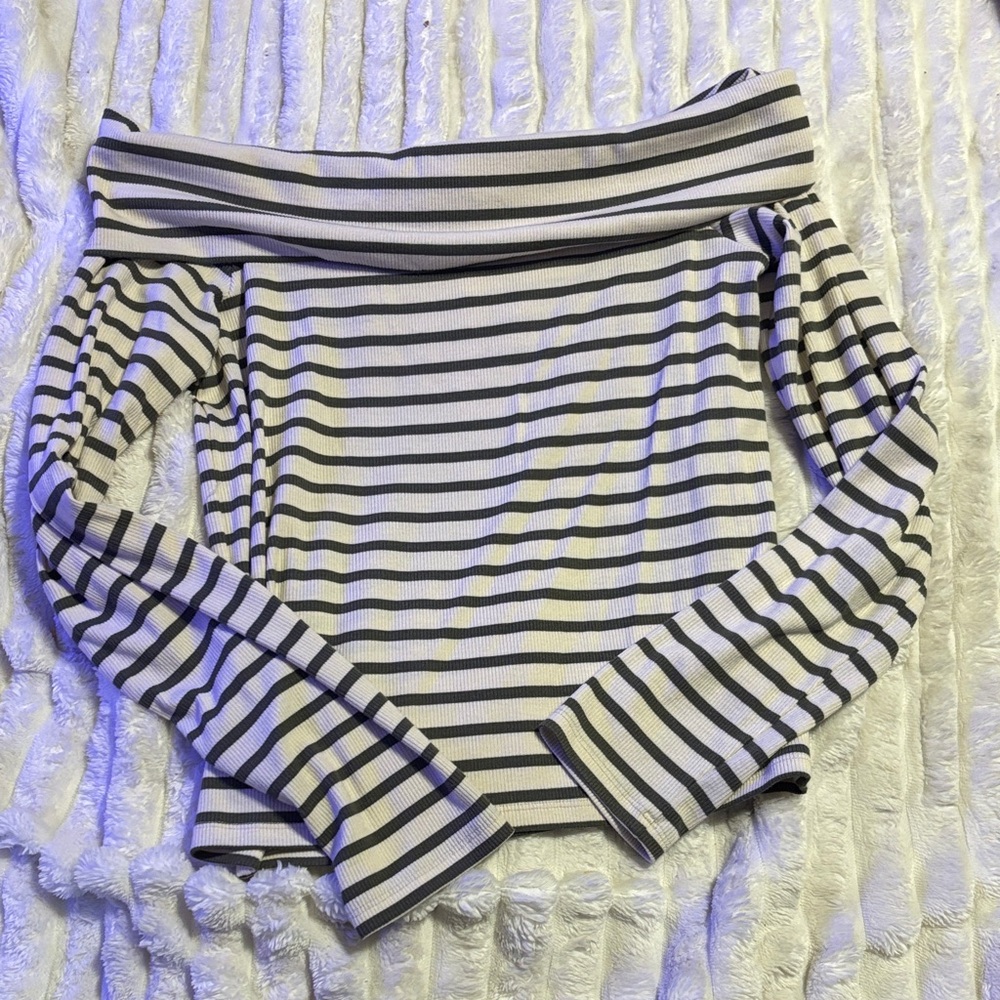 American Eagle Striped Off-Shoulder Long Sleeve Top